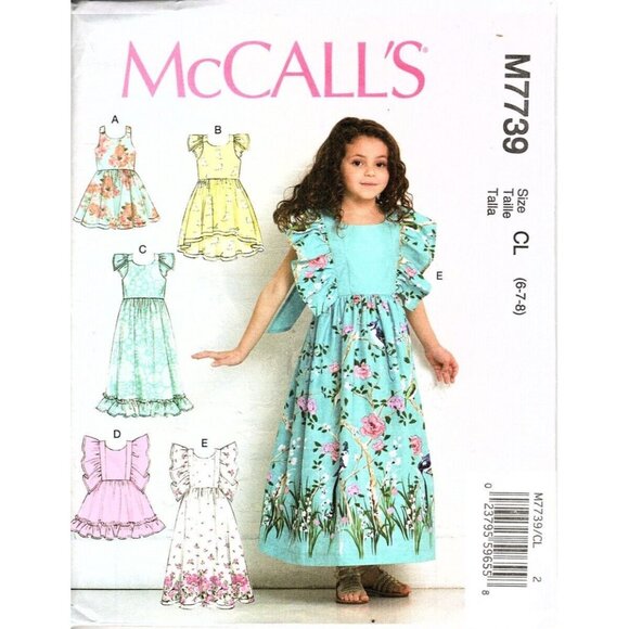 McCall's M7739 Girls 6 to 8 Lined Dresses Uncut Sewing Pattern - Picture 1 of 2